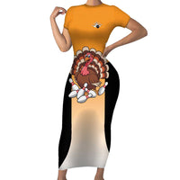 Personalized Funny Turkey Bowling Family Matching Short Sleeve Bodycon Dress and Hawaiian Shirt with Cartoon Pins Thanksgiving - Wonder Print Shop