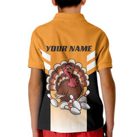 Personalized Funny Turkey Bowling Kid Polo Shirt with Cartoon Pins Thanksgiving - Wonder Print Shop