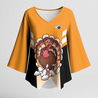 Personalized Funny Turkey Bowling Kimono Sleeve Blouse with Cartoon Pins Thanksgiving - Wonder Print Shop