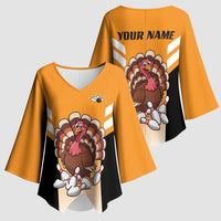 Personalized Funny Turkey Bowling Kimono Sleeve Blouse with Cartoon Pins Thanksgiving - Wonder Print Shop