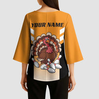 Personalized Funny Turkey Bowling Kimono Sleeve Blouse with Cartoon Pins Thanksgiving - Wonder Print Shop