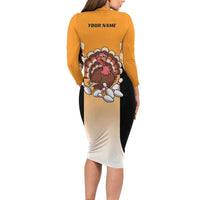 Personalized Funny Turkey Bowling Long Sleeve Bodycon Dress with Cartoon Pins Thanksgiving - Wonder Print Shop