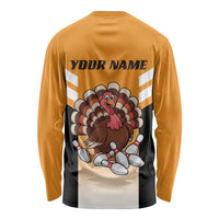Personalized Funny Turkey Bowling Long Sleeve Shirt with Cartoon Pins Thanksgiving - Wonder Print Shop