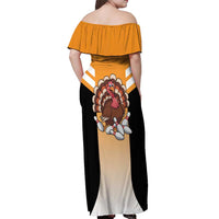 Personalized Funny Turkey Bowling Off Shoulder Maxi Dress with Cartoon Pins Thanksgiving - Wonder Print Shop