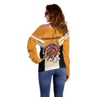 Personalized Funny Turkey Bowling Off Shoulder Sweater with Cartoon Pins Thanksgiving - Wonder Print Shop