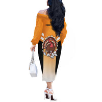 Personalized Funny Turkey Bowling Off The Shoulder Long Sleeve Dress with Cartoon Pins Thanksgiving - Wonder Print Shop