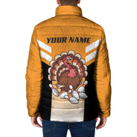 Personalized Funny Turkey Bowling Padded Jacket with Cartoon Pins Thanksgiving - Wonder Print Shop