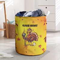 Personalized Funny Turkey Billiards Laundry Basket with Pool Cue and Balls Thanksgiving Design - Wonder Print Shop