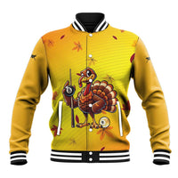 Personalized Funny Turkey Billiards Baseball Jacket with Pool Cue and Balls Thanksgiving Design - Wonder Print Shop