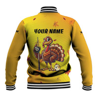 Personalized Funny Turkey Billiards Baseball Jacket with Pool Cue and Balls Thanksgiving Design - Wonder Print Shop