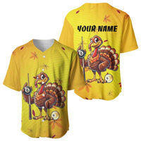 Personalized Funny Turkey Billiards Baseball Jersey with Pool Cue and Balls Thanksgiving Design - Wonder Print Shop