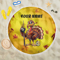 Personalized Funny Turkey Billiards Beach Blanket with Pool Cue and Balls Thanksgiving Design - Wonder Print Shop