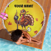 Personalized Funny Turkey Billiards Beach Blanket with Pool Cue and Balls Thanksgiving Design - Wonder Print Shop