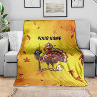 Personalized Funny Turkey Billiards Blanket with Pool Cue and Balls Thanksgiving Design - Wonder Print Shop