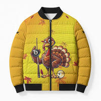 Personalized Funny Turkey Billiards Bomber Puffer Jacket with Pool Cue and Balls Thanksgiving Design - Wonder Print Shop