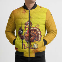 Personalized Funny Turkey Billiards Bomber Puffer Jacket with Pool Cue and Balls Thanksgiving Design - Wonder Print Shop