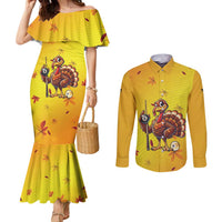 Personalized Funny Turkey Billiards Couples Matching Mermaid Dress and Long Sleeve Button Shirt with Pool Cue and Balls Thanksgiving Design - Wonder Print Shop