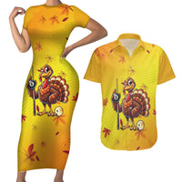 Personalized Funny Turkey Billiards Couples Matching Short Sleeve Bodycon Dress and Hawaiian Shirt with Pool Cue and Balls Thanksgiving Design - Wonder Print Shop