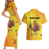 Personalized Funny Turkey Billiards Couples Matching Short Sleeve Bodycon Dress and Hawaiian Shirt with Pool Cue and Balls Thanksgiving Design - Wonder Print Shop