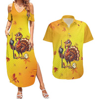 Personalized Funny Turkey Billiards Couples Matching Summer Maxi Dress and Hawaiian Shirt with Pool Cue and Balls Thanksgiving Design - Wonder Print Shop
