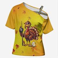Personalized Funny Turkey Billiards Cross Shoulder Shirt with Pool Cue and Balls Thanksgiving Design - Wonder Print Shop