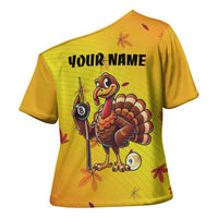 Personalized Funny Turkey Billiards Cross Shoulder Shirt with Pool Cue and Balls Thanksgiving Design - Wonder Print Shop