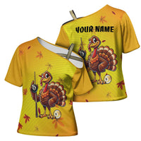 Personalized Funny Turkey Billiards Cross Shoulder Shirt with Pool Cue and Balls Thanksgiving Design - Wonder Print Shop