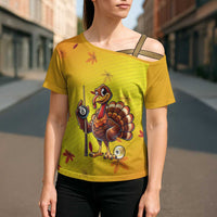 Personalized Funny Turkey Billiards Cross Shoulder Shirt with Pool Cue and Balls Thanksgiving Design - Wonder Print Shop