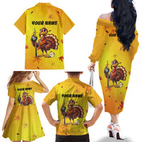Personalized Funny Turkey Billiards Family Matching Off The Shoulder Long Sleeve Dress and Hawaiian Shirt with Pool Cue and Balls Thanksgiving Design - Wonder Print Shop