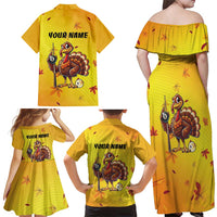 Personalized Funny Turkey Billiards Family Matching Off Shoulder Maxi Dress and Hawaiian Shirt with Pool Cue and Balls Thanksgiving Design - Wonder Print Shop