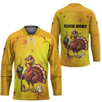 Personalized Funny Turkey Billiards Hockey Jersey with Pool Cue and Balls Thanksgiving Design - Wonder Print Shop