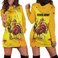 Personalized Funny Turkey Billiards Hoodie Dress with Pool Cue and Balls Thanksgiving Design - Wonder Print Shop