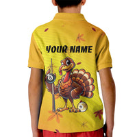 Personalized Funny Turkey Billiards Kid Polo Shirt with Pool Cue and Balls Thanksgiving Design - Wonder Print Shop