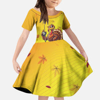 Personalized Funny Turkey Billiards Kid Short Sleeve Dress with Pool Cue and Balls Thanksgiving Design - Wonder Print Shop