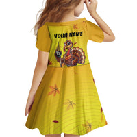 Personalized Funny Turkey Billiards Kid Short Sleeve Dress with Pool Cue and Balls Thanksgiving Design - Wonder Print Shop