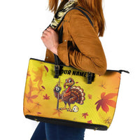 Personalized Funny Turkey Billiards Leather Tote Bag with Pool Cue and Balls Thanksgiving Design - Wonder Print Shop