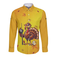 Personalized Funny Turkey Billiards Long Sleeve Button Shirt with Pool Cue and Balls Thanksgiving Design - Wonder Print Shop