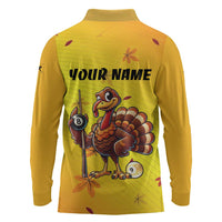 Personalized Funny Turkey Billiards Long Sleeve Polo Shirt with Pool Cue and Balls Thanksgiving Design - Wonder Print Shop