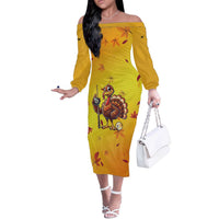 Personalized Funny Turkey Billiards Off The Shoulder Long Sleeve Dress with Pool Cue and Balls Thanksgiving Design - Wonder Print Shop