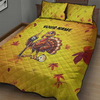 Personalized Funny Turkey Billiards Quilt Bed Set with Pool Cue and Balls Thanksgiving Design - Wonder Print Shop