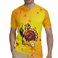 Personalized Funny Turkey Billiards Rugby Jersey with Pool Cue and Balls Thanksgiving Design - Wonder Print Shop