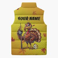 Personalized Funny Turkey Billiards Sleeveless Puffer Jacket with Pool Cue and Balls Thanksgiving Design - Wonder Print Shop