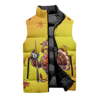 Personalized Funny Turkey Billiards Sleeveless Puffer Jacket with Pool Cue and Balls Thanksgiving Design - Wonder Print Shop