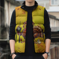 Personalized Funny Turkey Billiards Sleeveless Puffer Jacket with Pool Cue and Balls Thanksgiving Design - Wonder Print Shop