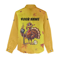 Personalized Funny Turkey Billiards Women Casual Shirt with Pool Cue and Balls Thanksgiving Design - Wonder Print Shop