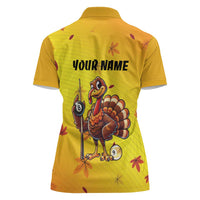 Personalized Funny Turkey Billiards Women Polo Shirt with Pool Cue and Balls Thanksgiving Design - Wonder Print Shop