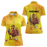 Personalized Funny Turkey Billiards Women Polo Shirt with Pool Cue and Balls Thanksgiving Design - Wonder Print Shop