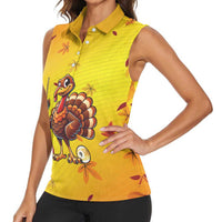Personalized Funny Turkey Billiards Women Sleeveless Polo Shirt with Pool Cue and Balls Thanksgiving Design - Wonder Print Shop