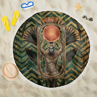 Khepri Beach Blanket Ancient Egyptian Chevron, Scarab Ankh and Winged Khepri Guardian Motif - Wonder Print Shop
