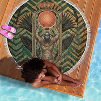 Khepri Beach Blanket Ancient Egyptian Chevron, Scarab Ankh and Winged Khepri Guardian Motif - Wonder Print Shop